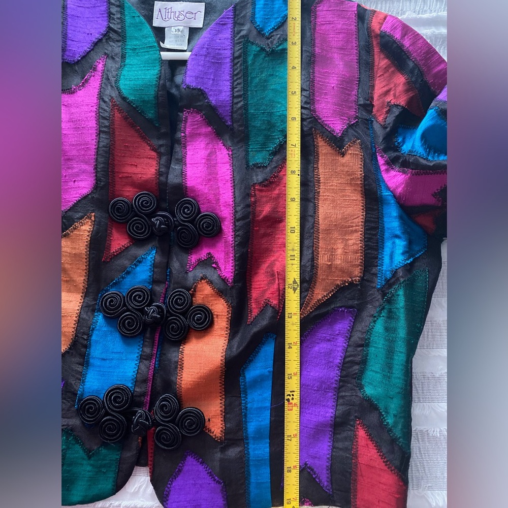 🌈VTG 80’s Geometric Color-Block 100% Silk Blazer Jacket: Size 10 - Picture 7 of 7